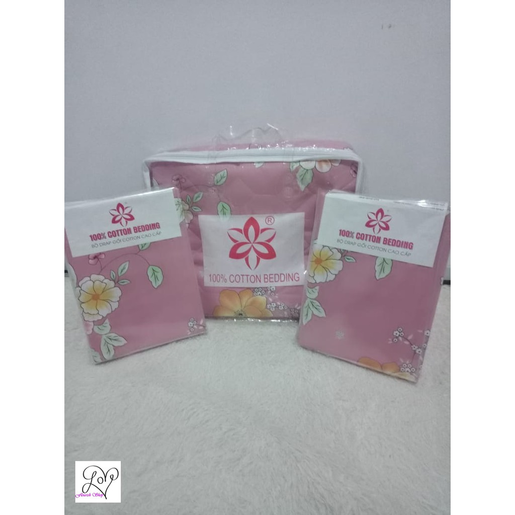 IMPORT SPREI BED COVER SINGLE 100% KATUN MOTIF BUNGA DUSTY PINK UKURAN 100 X 200 X 18 CM
