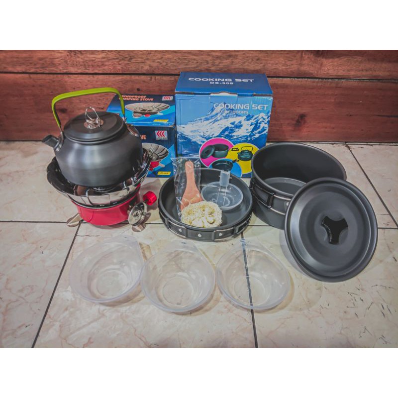 PAKET NESTING TEKO - PAKET COOKING SET Ds-308 - KOMPOR WINDPROOF