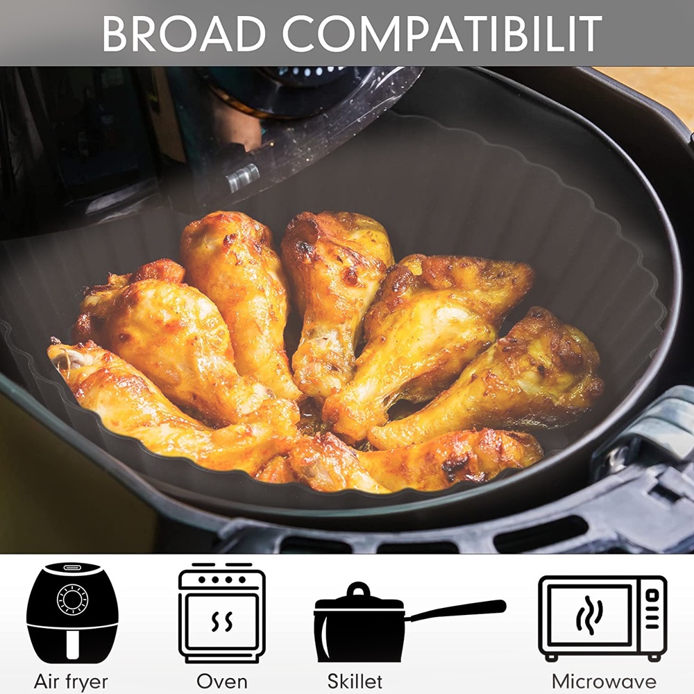 Nampan Air Fryer Bentuk Bulat Bahan Silikon Anti Lengket Tahan Suhu Tinggi