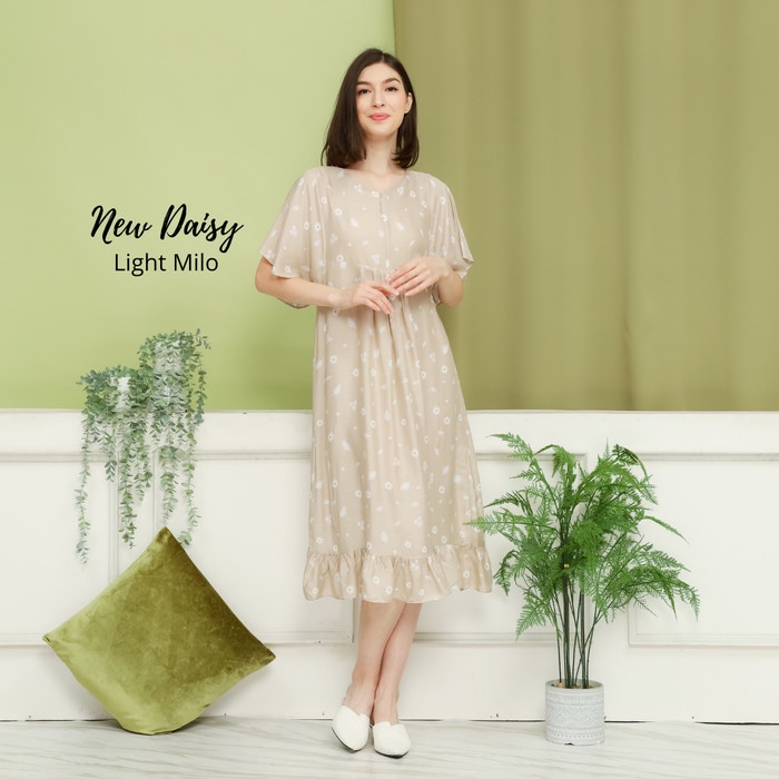 baju tidur Daster long ruffle busui katun rayon premium motif corak kekinian 2 - Light milo DAIS jum