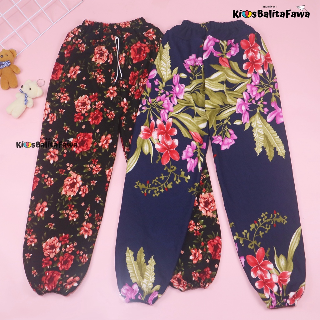 Jogger Bunga uk 5-6 Tahun / Joger Pants Scuba Premium Celana Panjang Anak Perempuan Import Kembang
