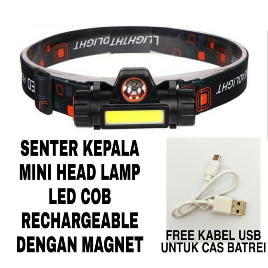 Senter Kepala High Power COB Rechargeable Plus Magnet isi ulang BY ADN