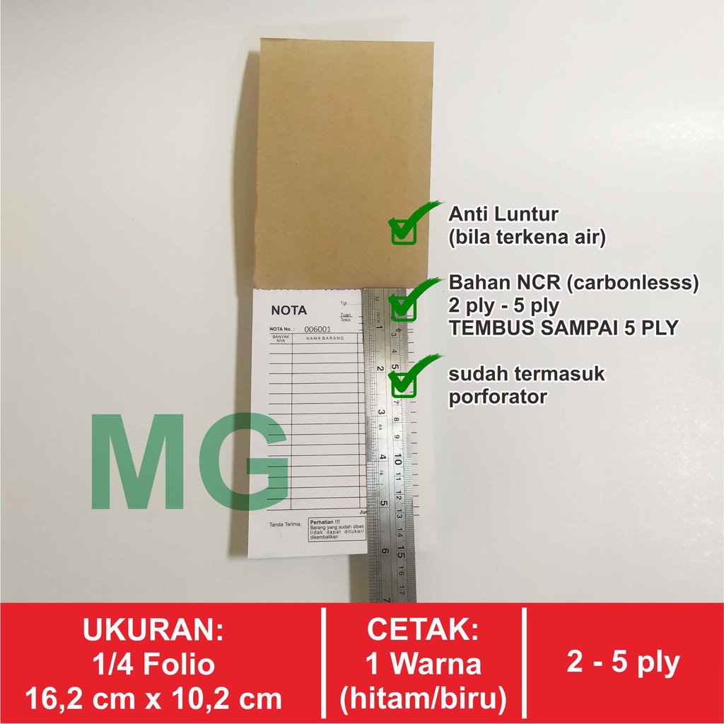 

Bon Nota Anti Luntur Custom Desain / Nama Sendiri 2 Ply (Rangkap) Ukuran seperempat Folio