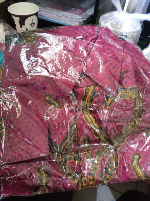 Atasan Kemeja Batik Hem Batik Pria Lengan Panjang Merah Maroon Marun Big Size Jumbo M L Xl Xxl