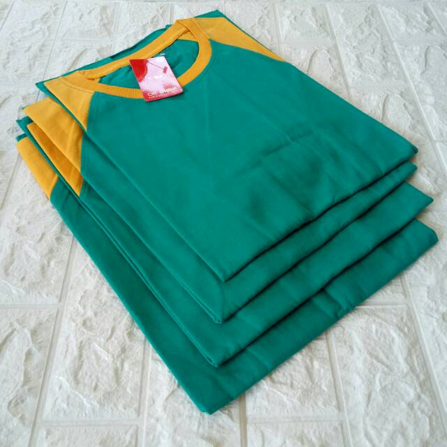 kaos polos reglan TOSCA-KUNING lengan 3/4 uk 20 22 S M L XL XXL