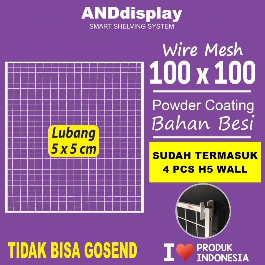 WIREMESH 100*100CM + H5 WALL PUTIH DISPLAY CANTOLAN AKESESORIS HP GANTUNGAN RAM ANDDISPLAY