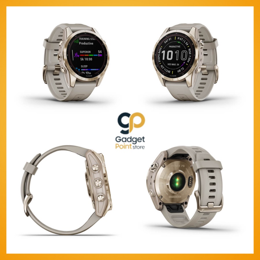 Garmin Fenix 7S Sapphire Solar Cream Gold Titanium with Light Sand Band - Original Garansi Resmi 2 Tahun