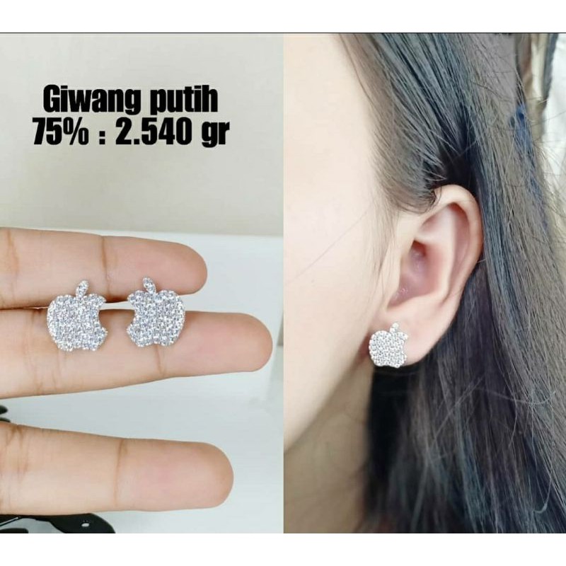 Anting Apple emas putih kadar 750