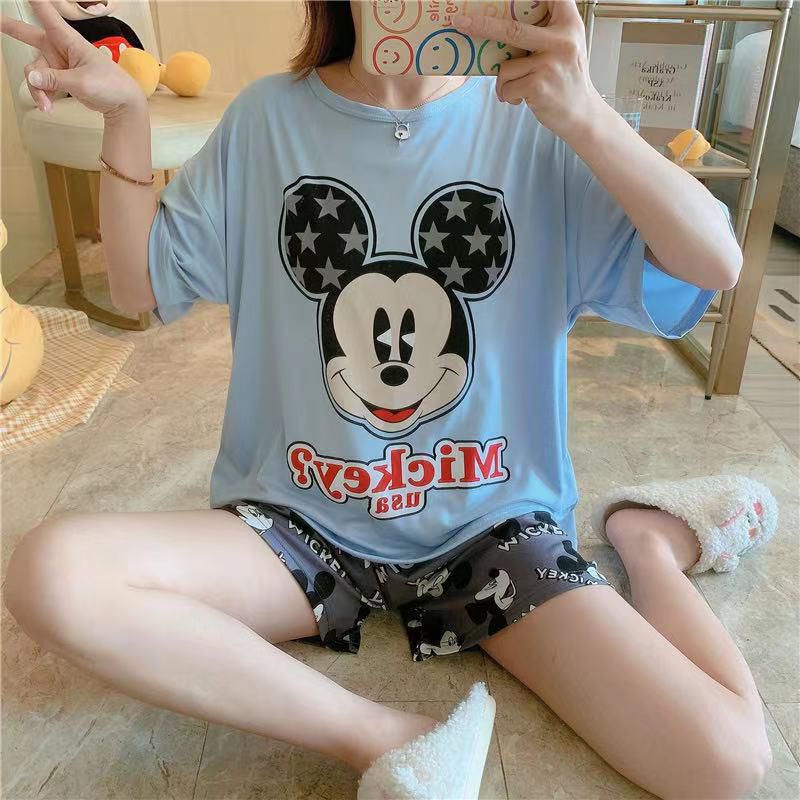 Baju tidur stelan kaos hotpants piyama wanita import
