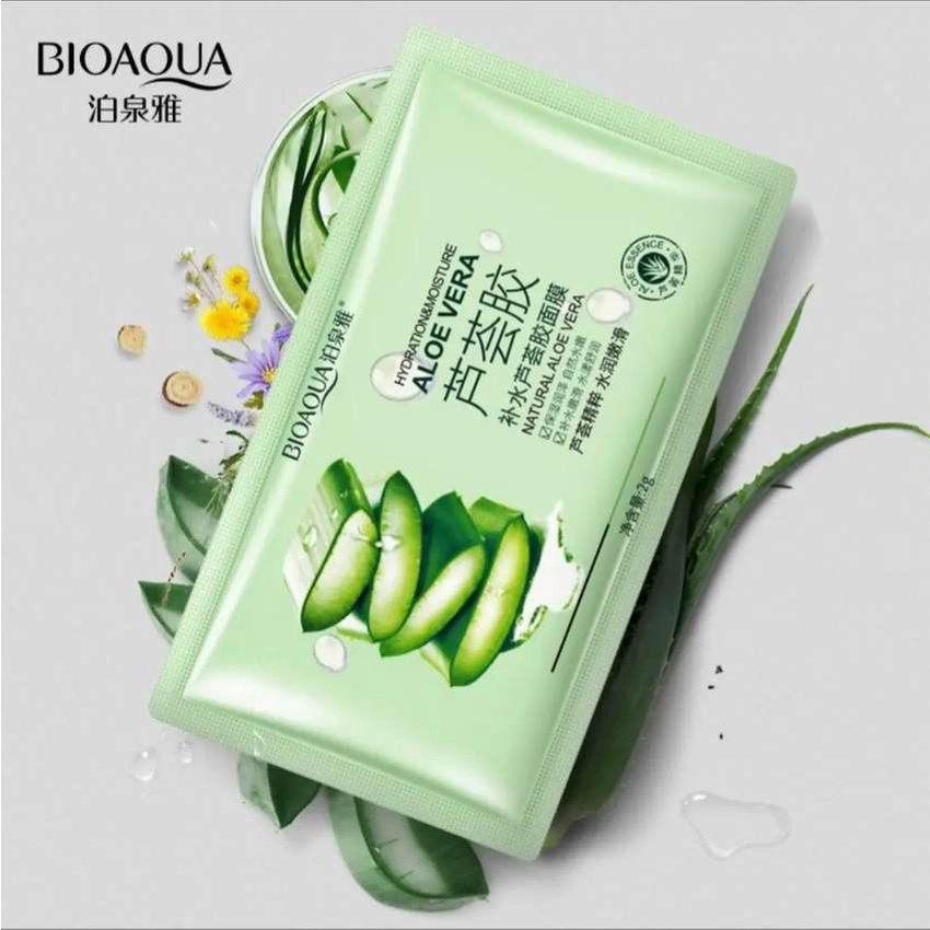 MASKER WAJAH Aloe Vera Gel  Essence Moisture Sleeping Sachet Mask BQ038