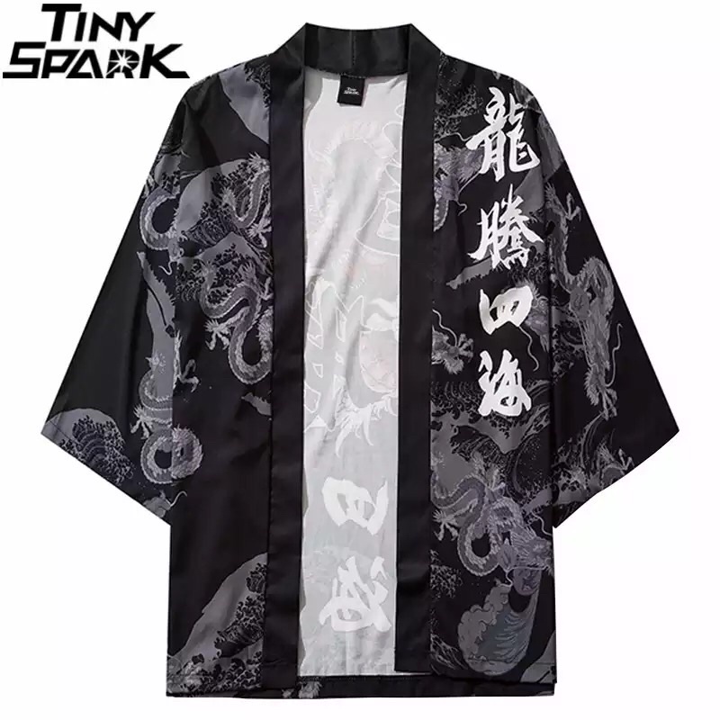 RE38 KIMONO CARDINGAN HAORI IMPORT PRIA WANITA JEPANG KOREA ORIGINAL HARAJUKU DRAGON