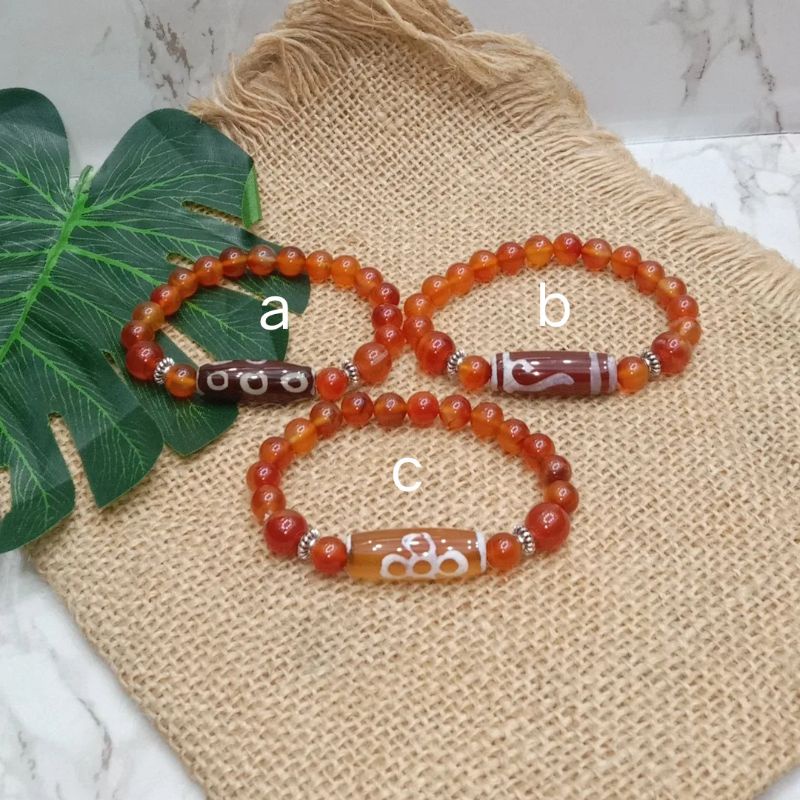 Gelang Batu Red Carnelian Plat Dzi Tibet