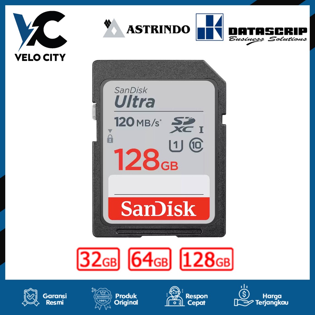 SanDisk SD Card Ultra SDHC 120MBps 128GB UHS-I Card Garansi Resmi