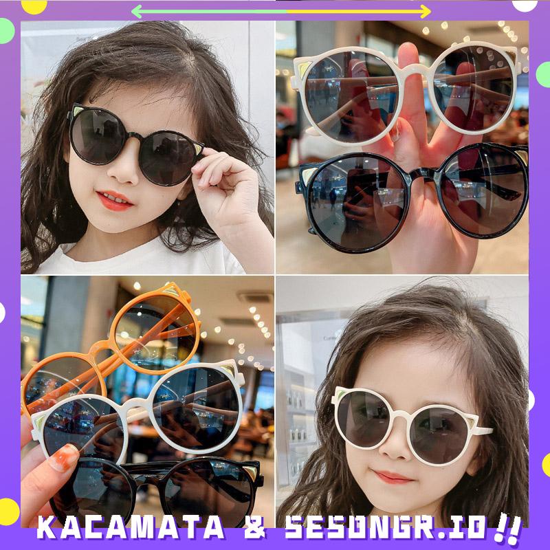 Anak-anak Lucu Bentuk Gadis Fashion Bingkai Bulat Kacamata Perlindungan UV - SG