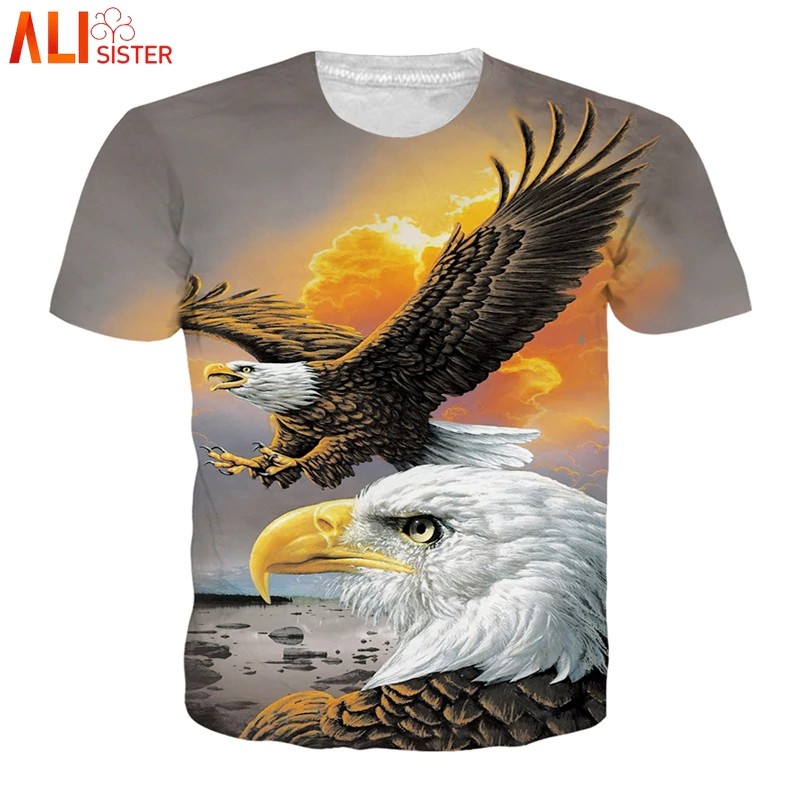 (Free Ongkir) Jual Alisister Animal T Shirt 3d Eagle Lion Wolf Owl Print Summer T-shirts Men Women