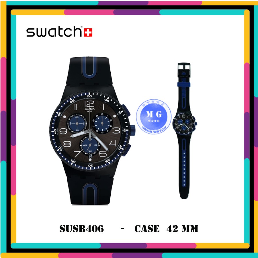 Jam Tangan Pria SWATCH ORIGINAL SUSB406 Kaicco Chronograph MURAH