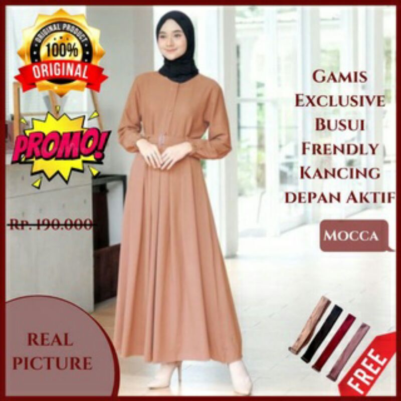 Gamis Terbaru2024 Baju Lebaran Remaja Kekinian Wanita Modern Bahan Katun Polos Adem Tidak Menerawang