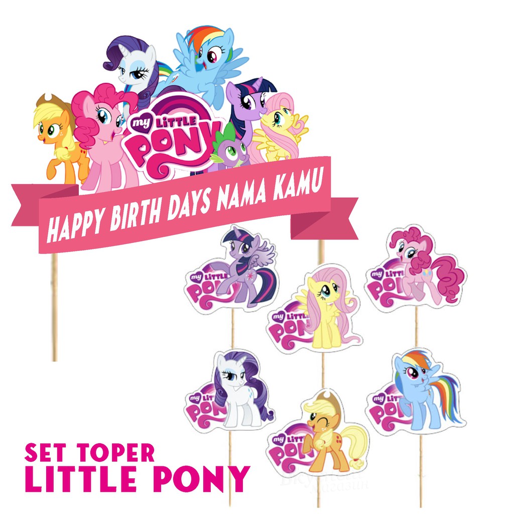 Topper Cake LITTLE PONY / Hiasan Kue Ulang Tahun - bisa custom nama