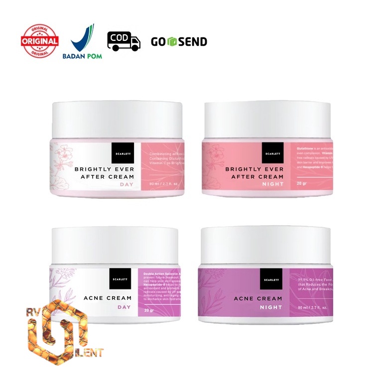 Scarlett Whitening Acne / Brightly Day Cream / Night Cream Krim Siang / Malam 20g scarlet skincare B