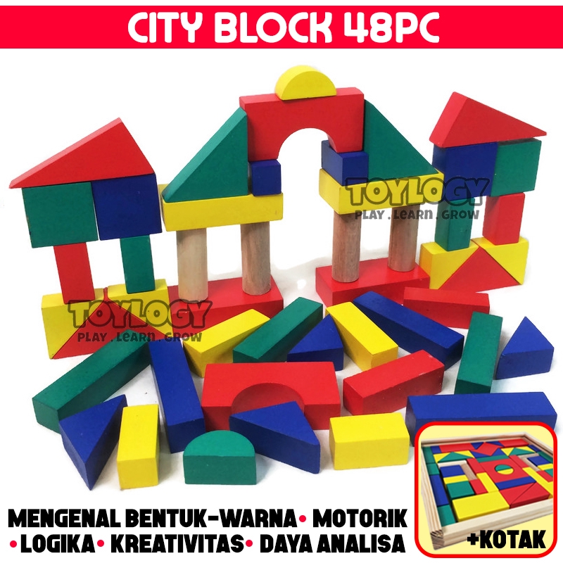  Mainan  Edukasi  Anak  City Block Kayu Balok Warna Susun Blok 