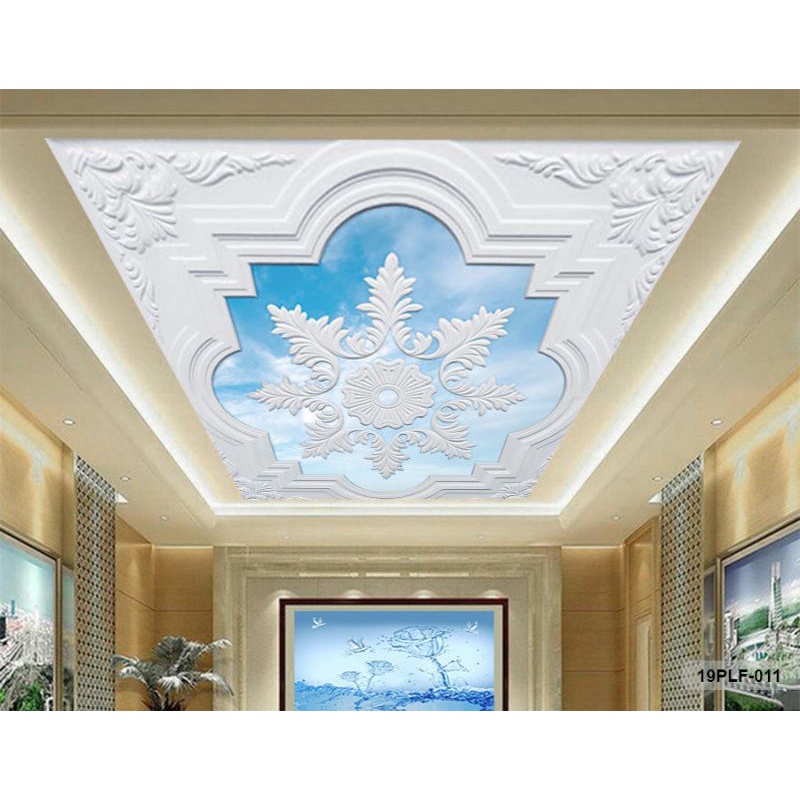 Wallpaper 3D Custom Plafon Awan Biru Batik Putih (19PLF-011)