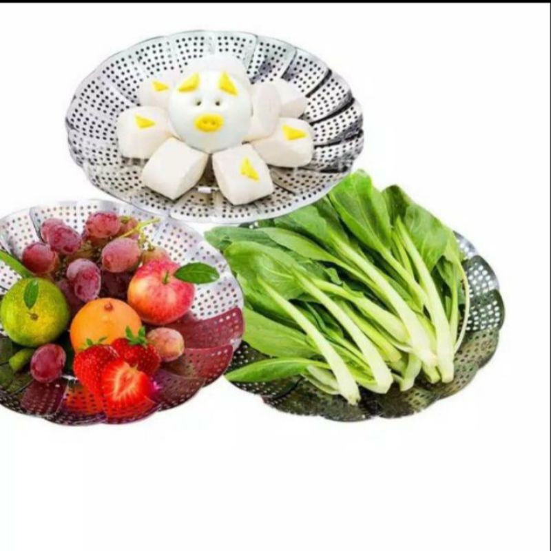 Laristerus79 Alat kukus stainless steamer flexible kukusan bunga tirisan buah sayur kukus sederhanaa