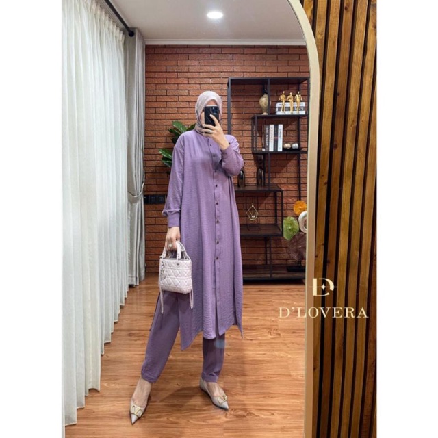 Vira One Set Fashion Muslim Jumbo Ld 120 cm  Setelan Wanita Kekinian Terbaru Bahan Katun Crinkle Air Flow Premium Harga Kompetitif Murah-Lilac