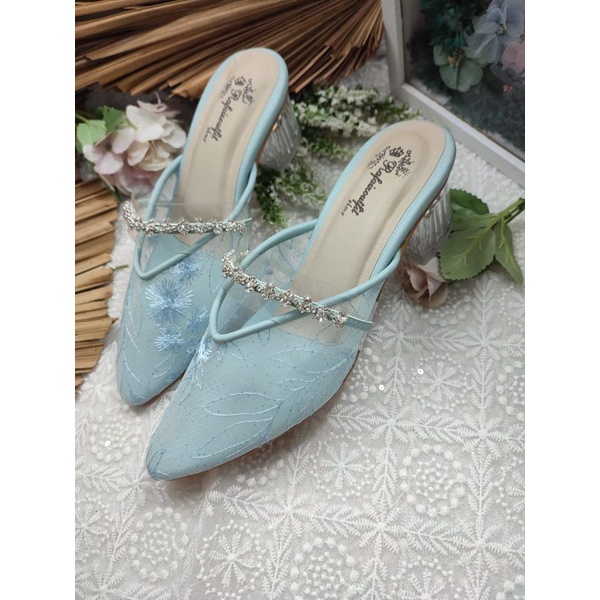 sepatu Azwa babyblue tinggi 5cm kaca