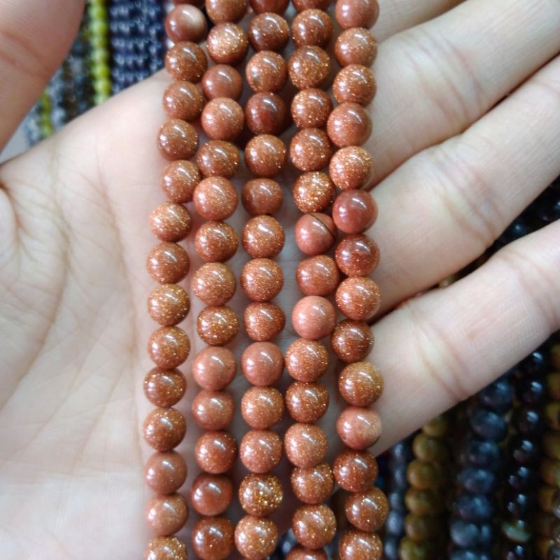 Manik Manik Gelang Batu Alam Pasir Emas Coklat Ukuran 6mm