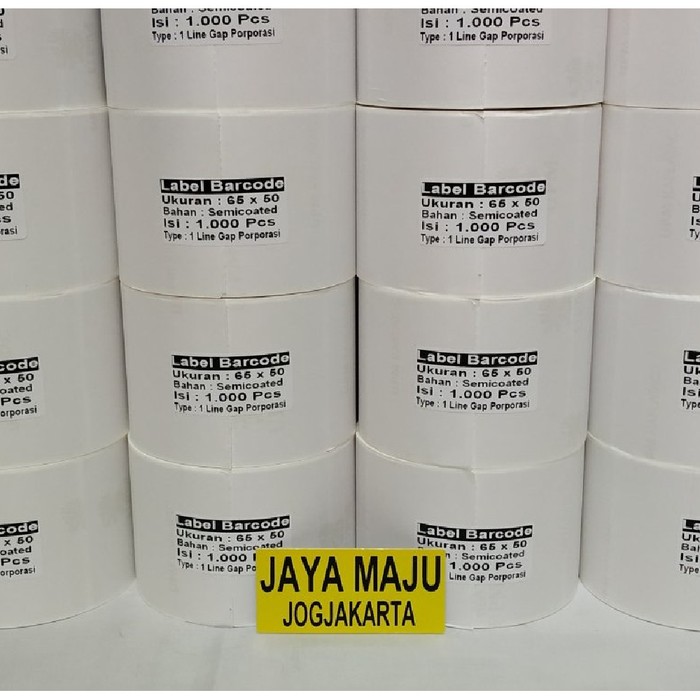 

BARCODE LABEL SEMICOATED 65 X 50 CORE 1" 1 LINE GAP ISI : 1.000 PCS