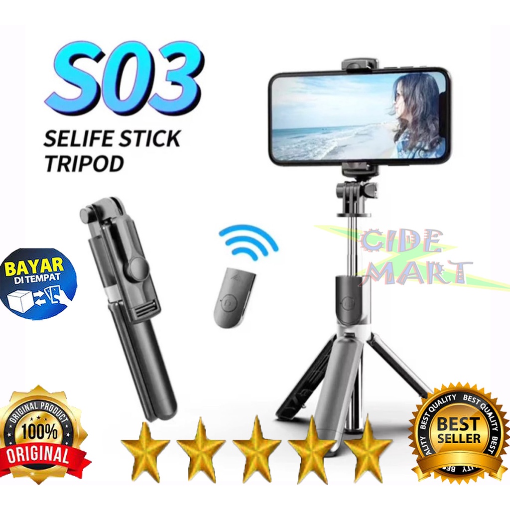 MC TONGSIS Selfie Bluetooth LED S03-S / TRIPOD 3IN1 SELFIE STICK BLUETOOTH REMOTE CONTROL S03/S03-S Tongsis Bluetooth Magic + Tripod Selfie stick support ios android dudukan GoPro