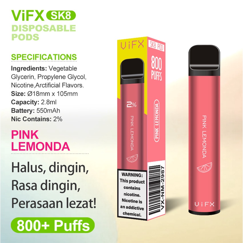 ViFX 800Puffs Disposable Pods Original 100% Ice Lemon Flavour Vapee sekali pakai