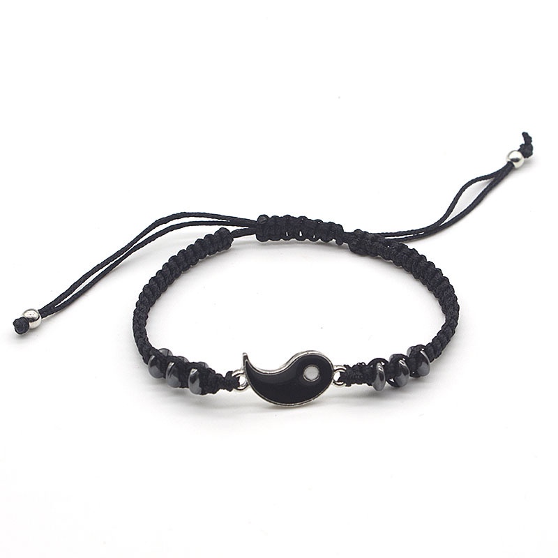 Gelang Berlian Bahan Alloy Warna Hitam Dan Putih | Gelang Tali Tangan Model Kepang Untuk Pria Dan Wanita