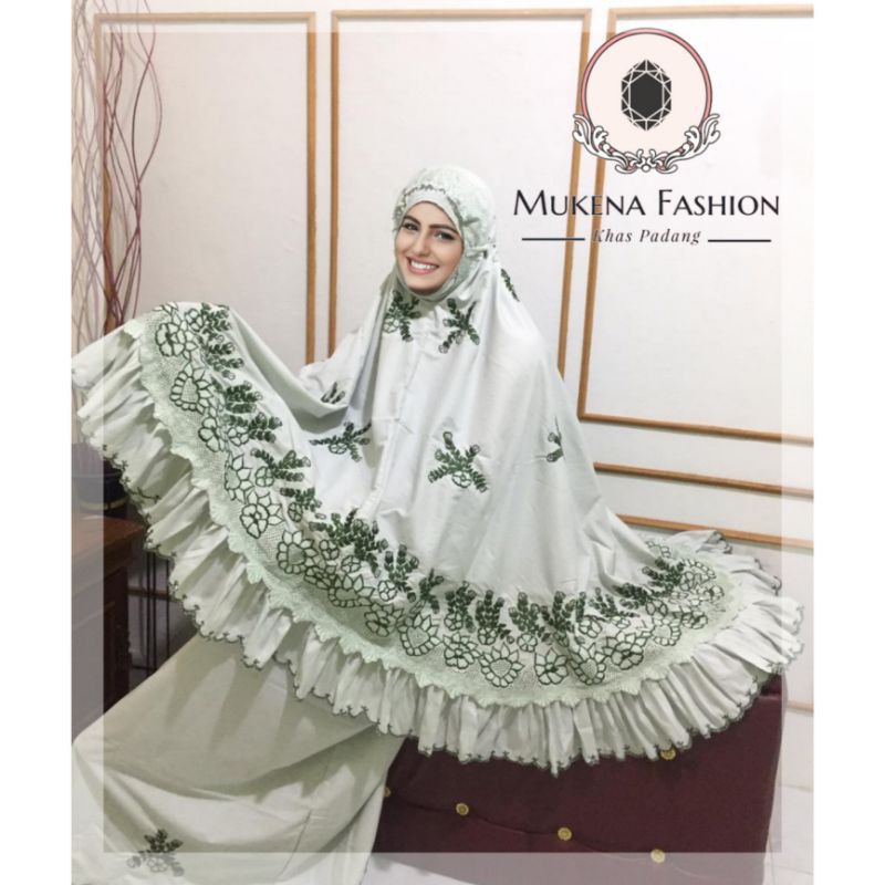 Mukena Bordir Punggung Langsung Asli Bukittinggi Padang Rimpel Warna Mint Bordir Hijau