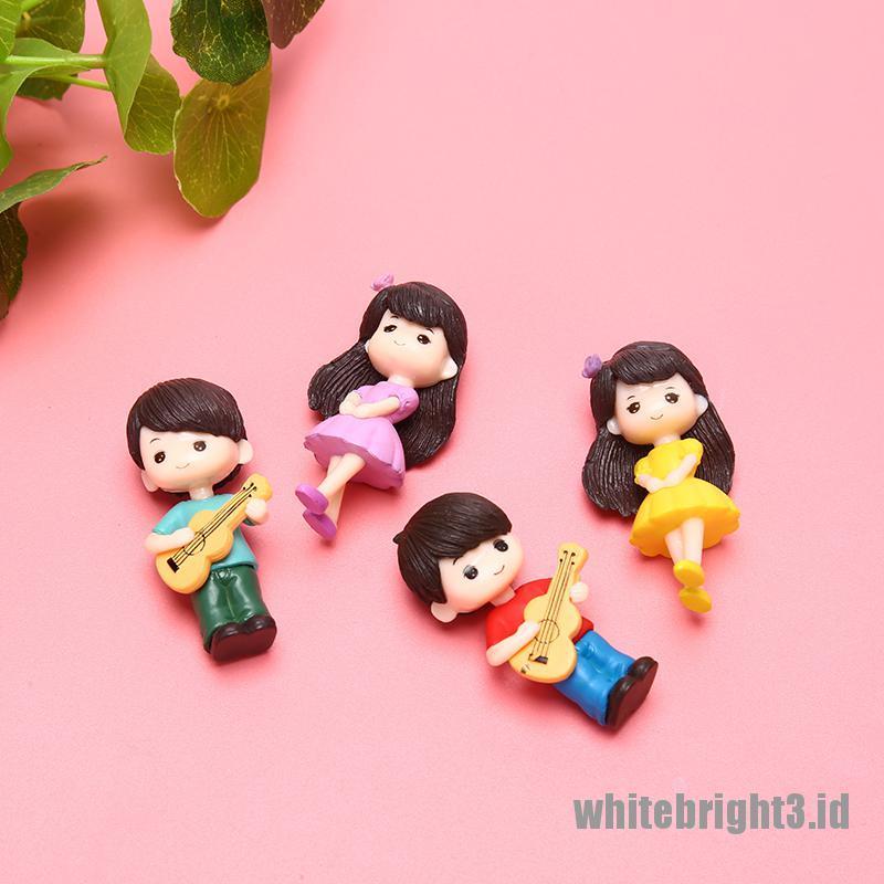 (white3) Set Miniatur Pasangan Gitar Lucu Untuk Dekorasi Rumah / Taman