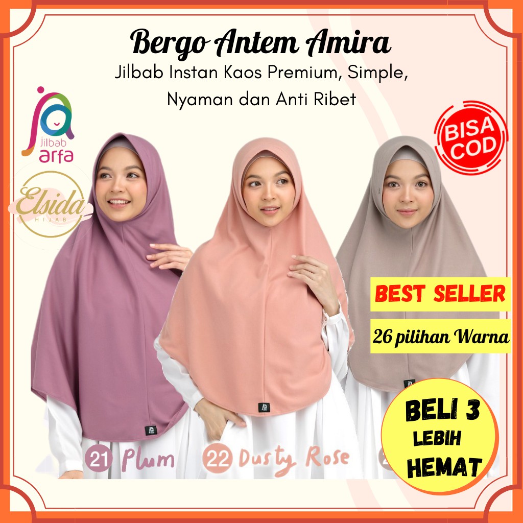 [BISA COD] JILBAB ARFA Bergo Antem AMIRA size M, L, XL | Shopee Indonesia