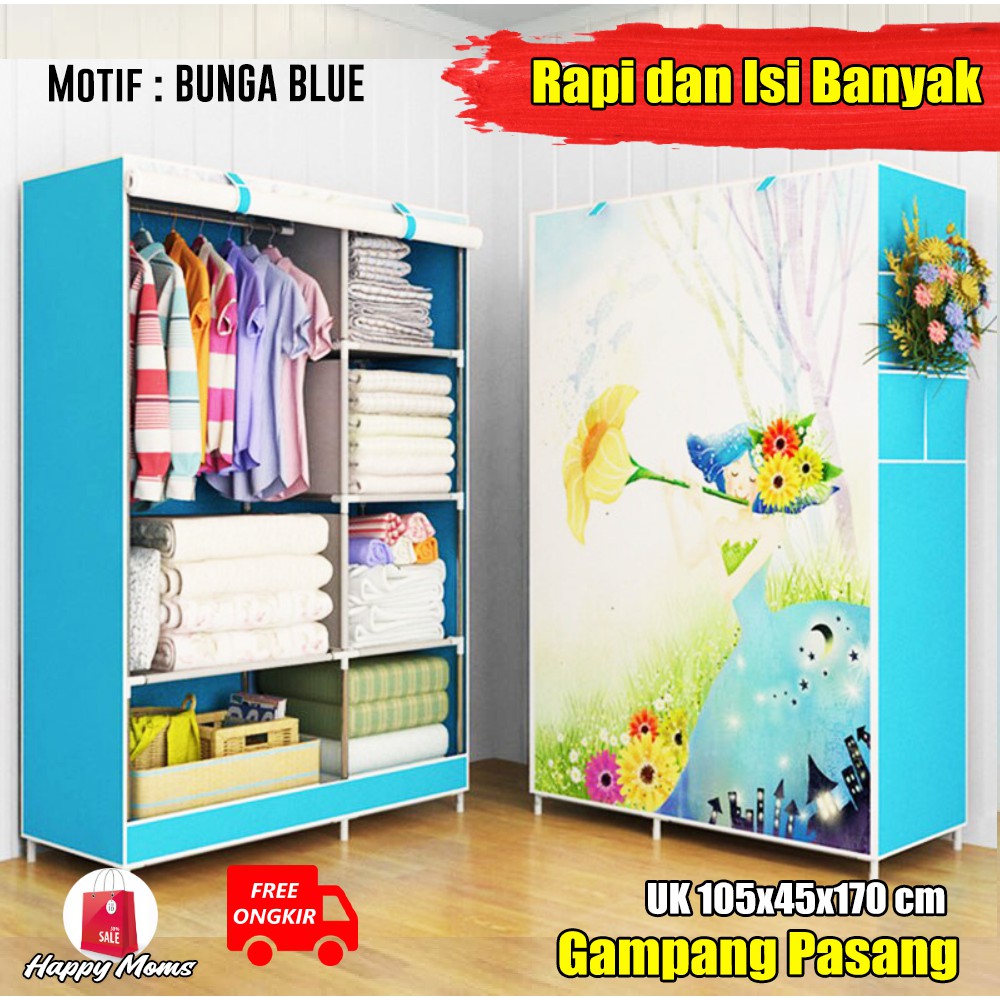 Lemari Pakaian Baju Plastik Jumbo 4 Susun Portable Motif BUNGA A417