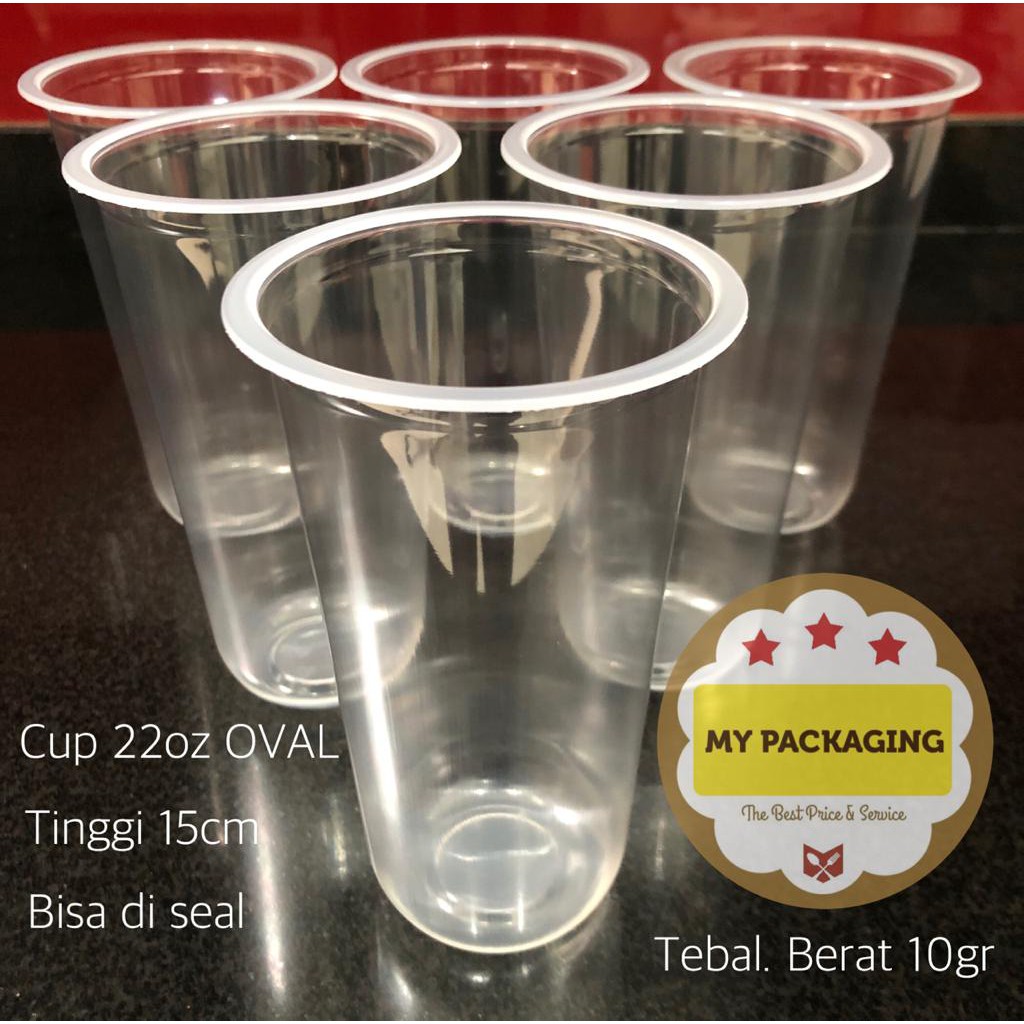 Cup Es Boba / Gelas Plastik Oval 14oz 16oz TEBAL 7gr isi 50pcs. Gelas Cup Kopi Janjijiwa 14 oz 16 oz Cocok untuk Usaha Minuman Tea ThaiTea Juice Milk Choco Coffee kopi teh boba Pop ice jus es buah Bisa di press tanpa tutup