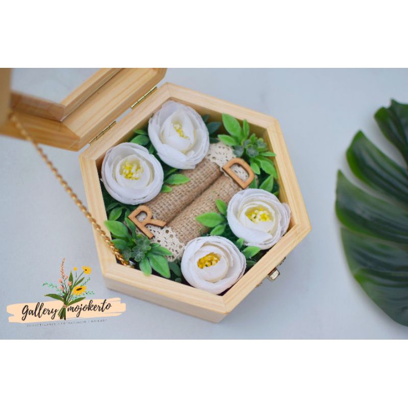 kotak cincin kayu rustix hexagonal