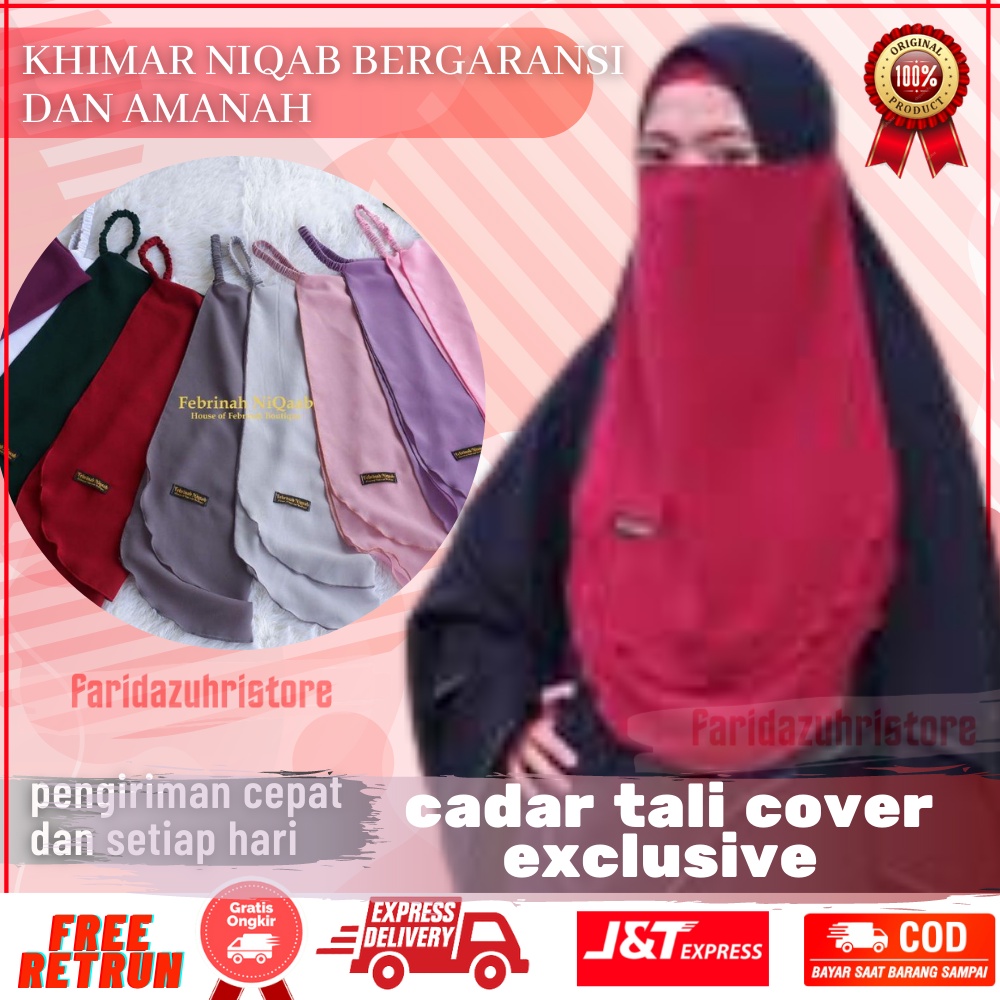 Cadar Niqab Kerudun Karet Karetan Plus Tali 2 Layer Cover Sifon Arab Jetblack 2 Layer Tanpa Jahitan 