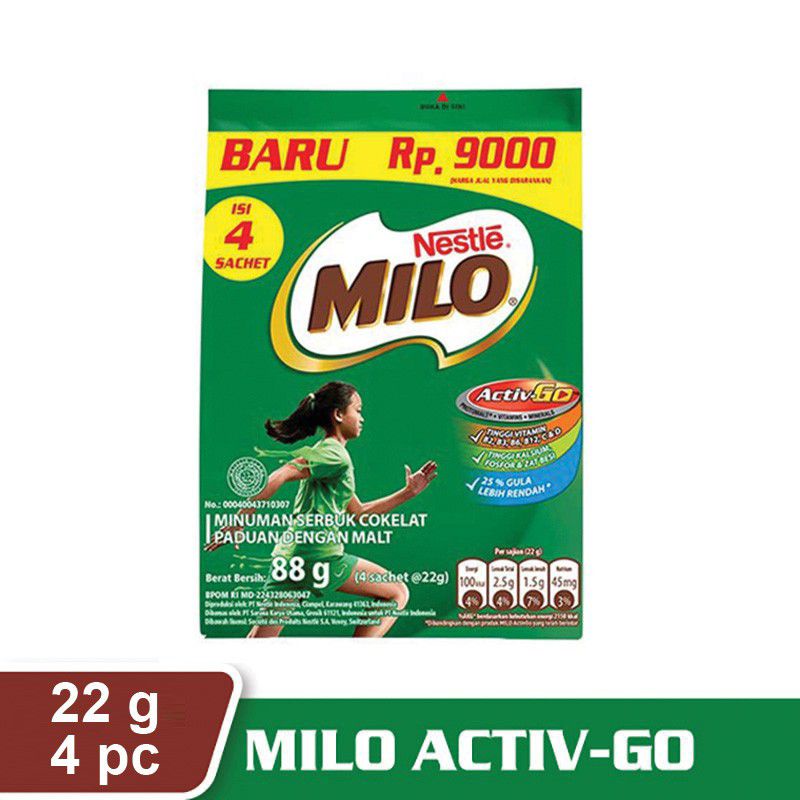 

MILO ACTIV GO Bag 88g Isi 4 Sachet@22g (6Vit + 3Mineral)