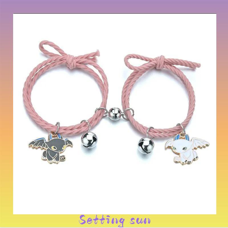 2 Pcs Fashion Magnet Gelang Hitam Dan Putih Toothless Beberapa Gelang Wanita Pria Pasangan Hadiah Perhiasan Aksesoris TN