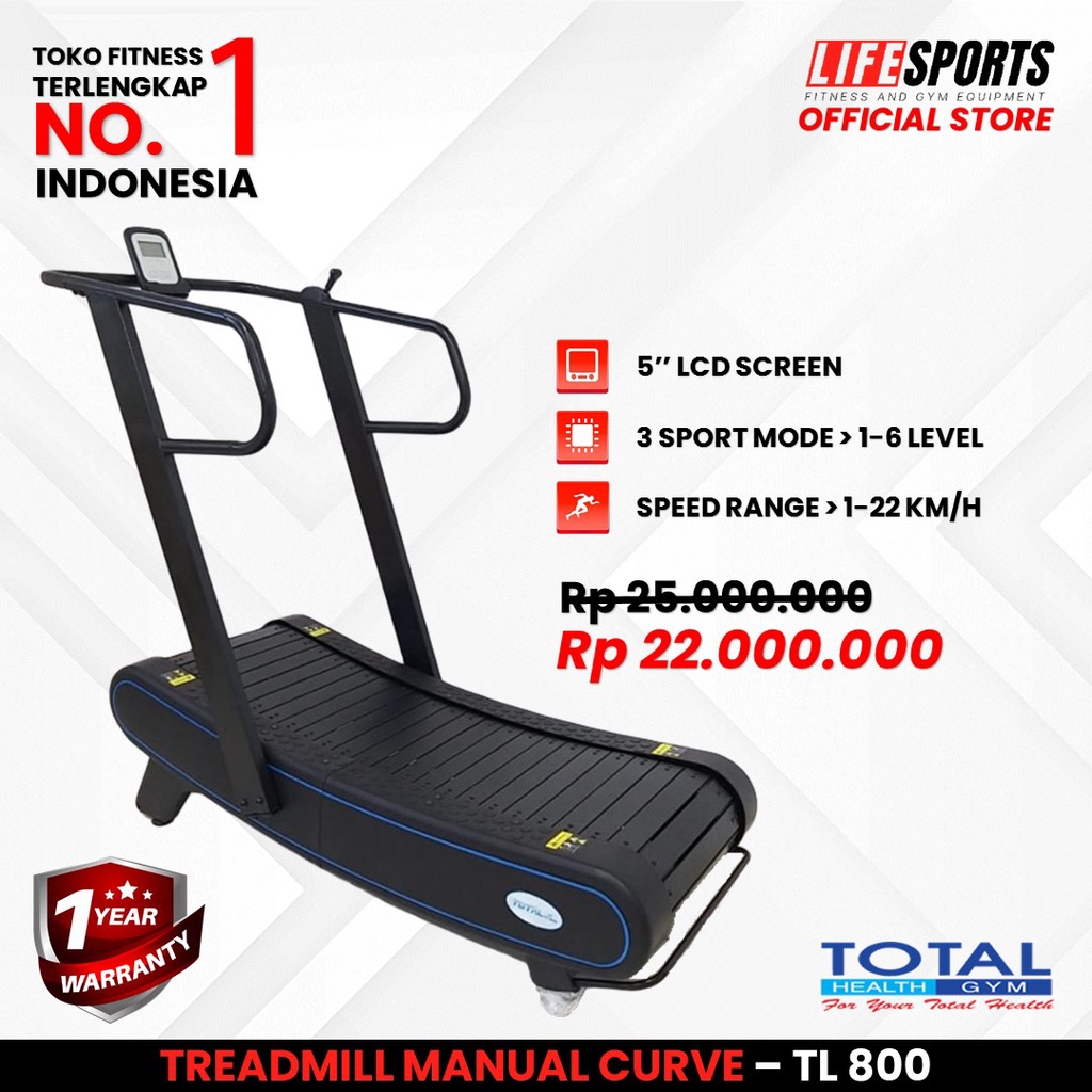 TOTAL HEALTH GYM - New Alat Olahraga Fitness Total Gym Sport Kardio Treadmill Manual Curve Walking P