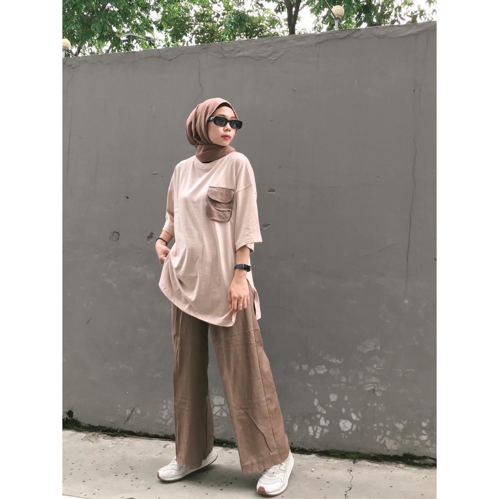 Kaos Oversize Wanita Hijab 3/4 Slit With Pocket