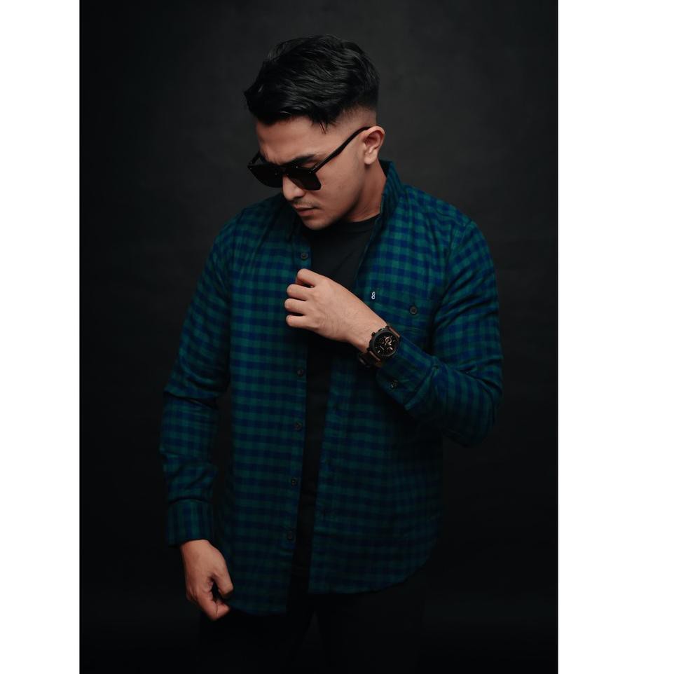 ORI.. BROODIS Flanel Kemeja Pria Motif Terbaru Thunder Green (•ิ_•ิ)