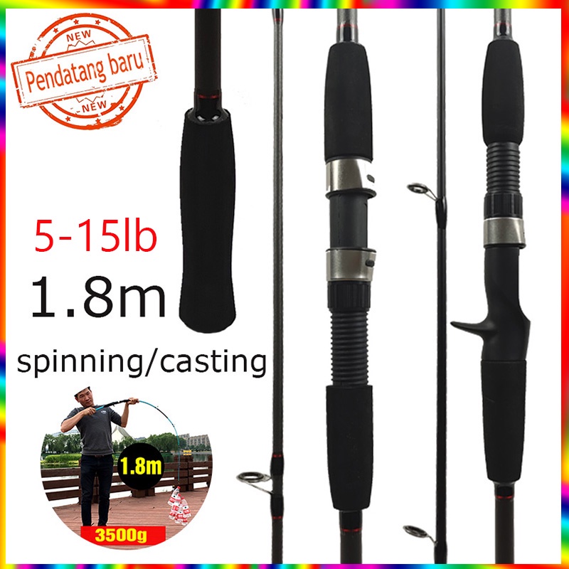 Carbon Fiber Joran Pancing Casting Spinning Fishing Rod Murah Max Drag 9-10kg 1.8M/5.9ft 5 -15LB Joran Pancing Carbon Fiber Rod For Freshwater Fishing Tackle Fishing Pole Fishing Gear