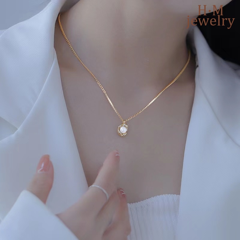 Kalung Rantai Klavikula Hias Mutiara Untuk Sweater