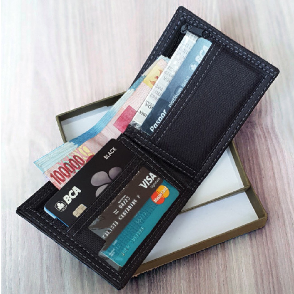 SHOPEE 9.9 SUPER SALE!! Dompet Kulit Lipat Dua Men Wallet Bifold Dompet Pendek Pria dan Wanita Dompet Uang dan Slot Kartu - Bonus Box