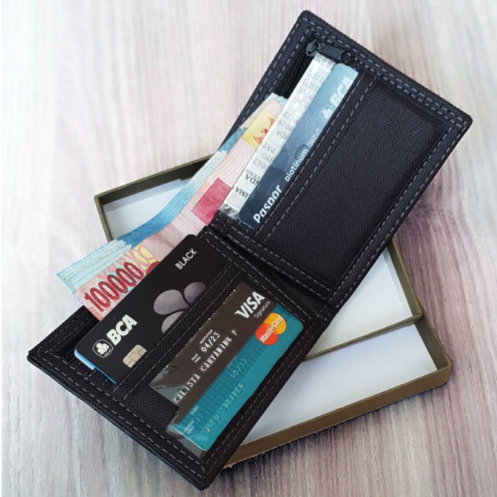 SHOPEE 9.9 SUPER SALE!! Dompet Kulit Lipat Dua Men Wallet Bifold Dompet Pendek Pria dan Wanita Dompet Uang dan Slot Kartu - Bonus Box