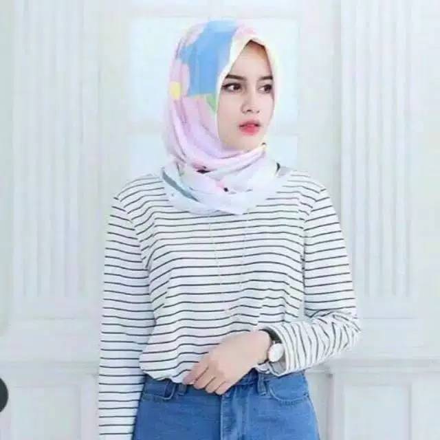 IZANY Dina Top stevi top atasan salur white all size blouse lengan panjang